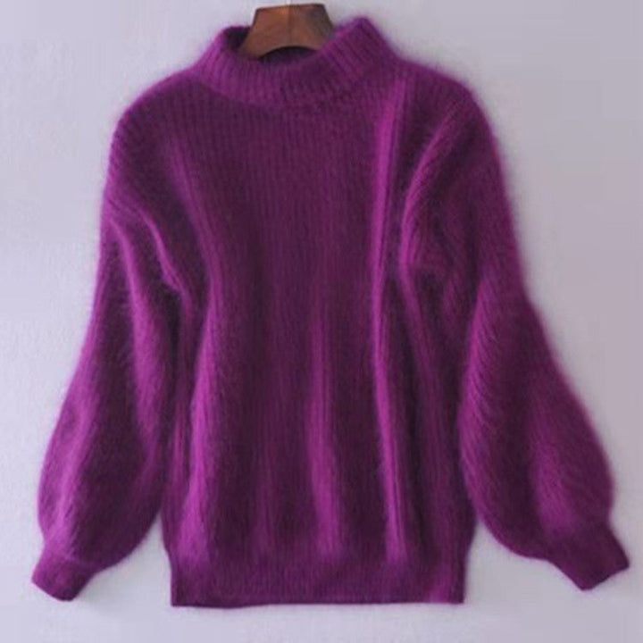 Women’S Fleece Turtleneck Sweater with Puff Sleeves and Textured Design Lune London