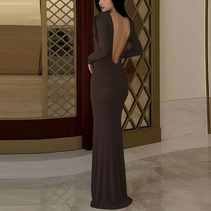 Robe Maxi Élégante pour Femmes avec Encolure Wrap Sophistiquée et Détails Drapés Chic & Stil