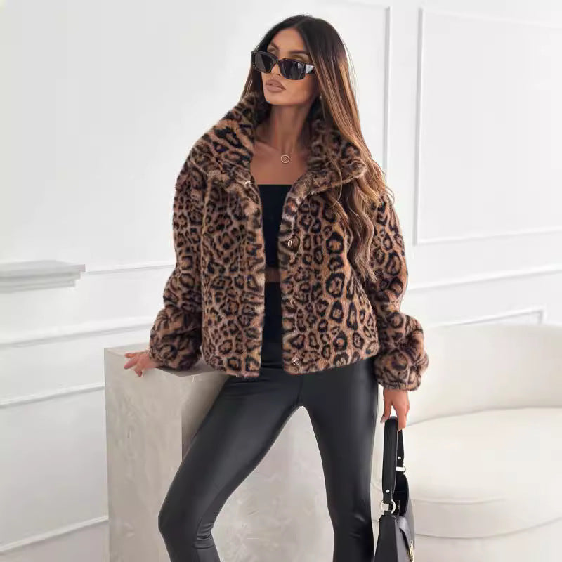 Ladies Chic Fleece Jacket with Leopard Pattern Lune London
