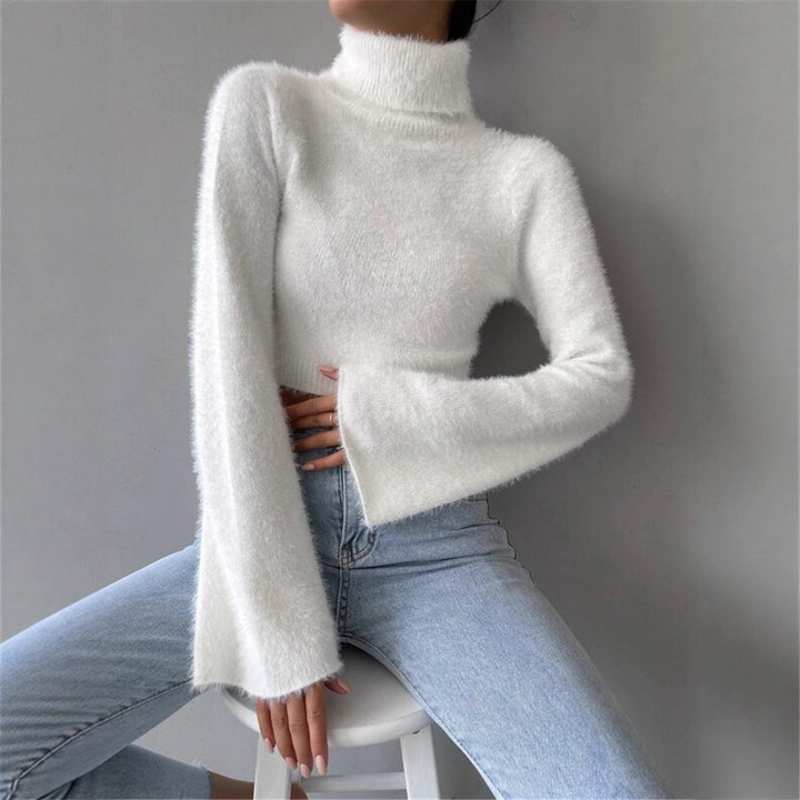 Ladies High Quality Knit Sweater with Wide Sleeves and Turtleneck Lune London