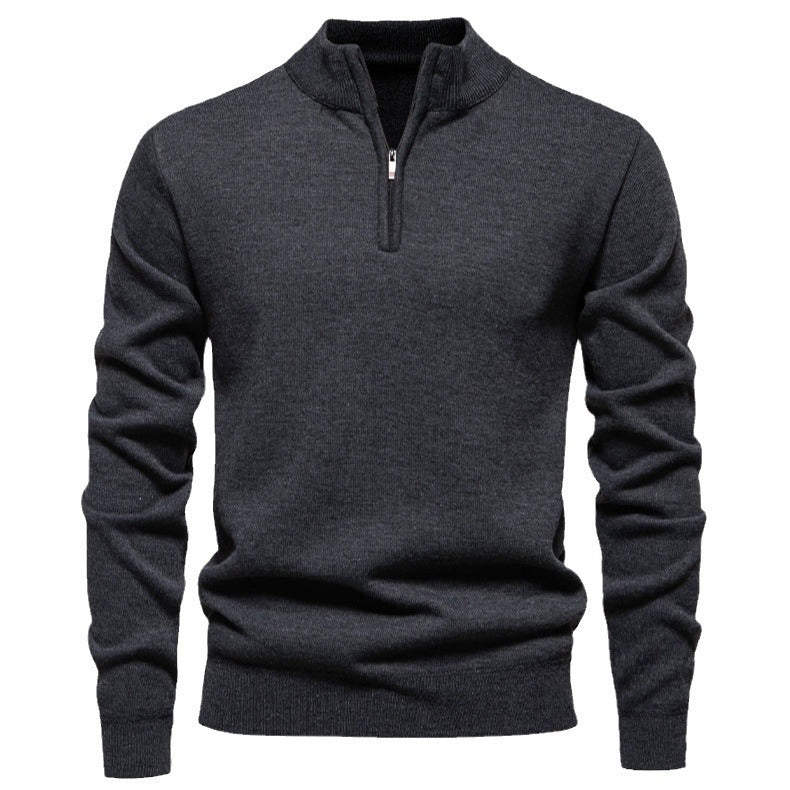 Fine knit pullover for men with short zipper and high collar Lune London