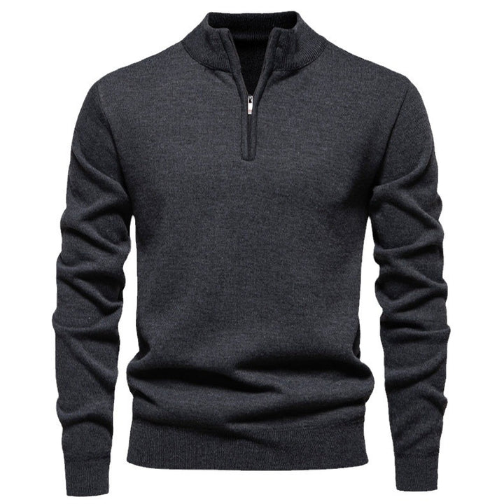Fine knit pullover for men with short zipper and high collar Lune London
