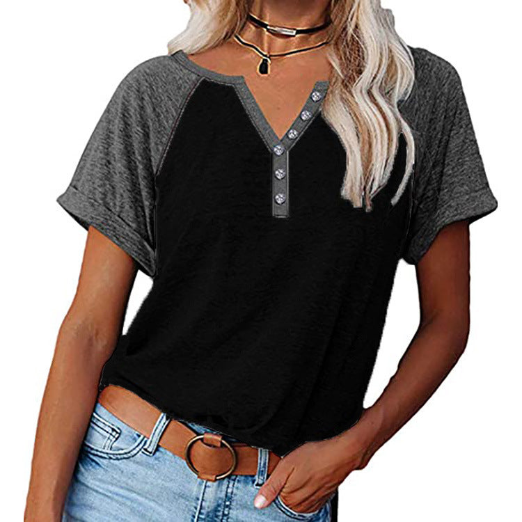Women's raglan style T-shirt with decorative button details and relaxed fit Lune London