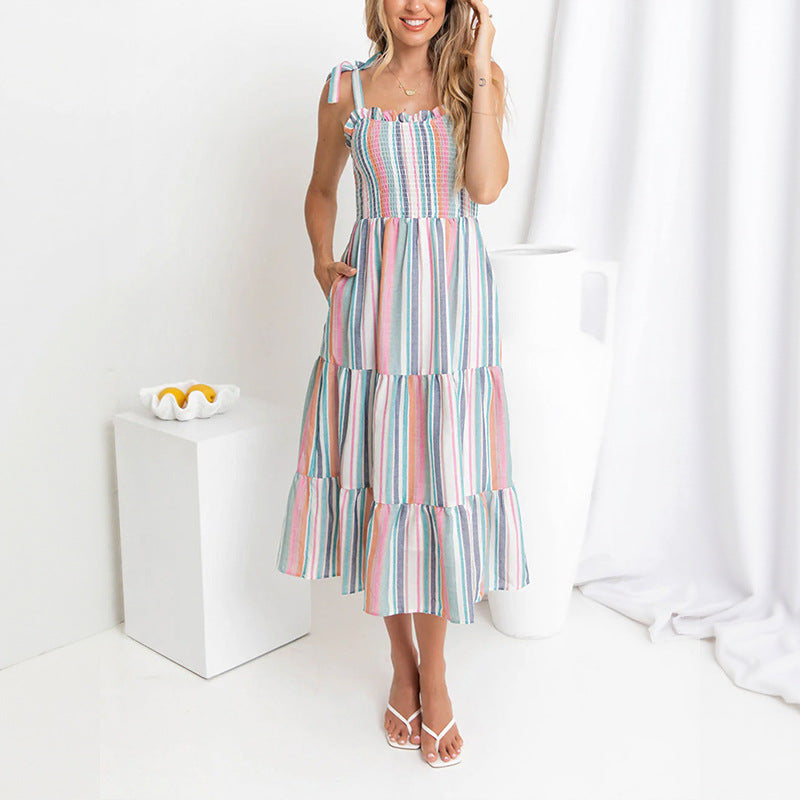Striped maxi dress for women with adjustable spaghetti straps Lune London