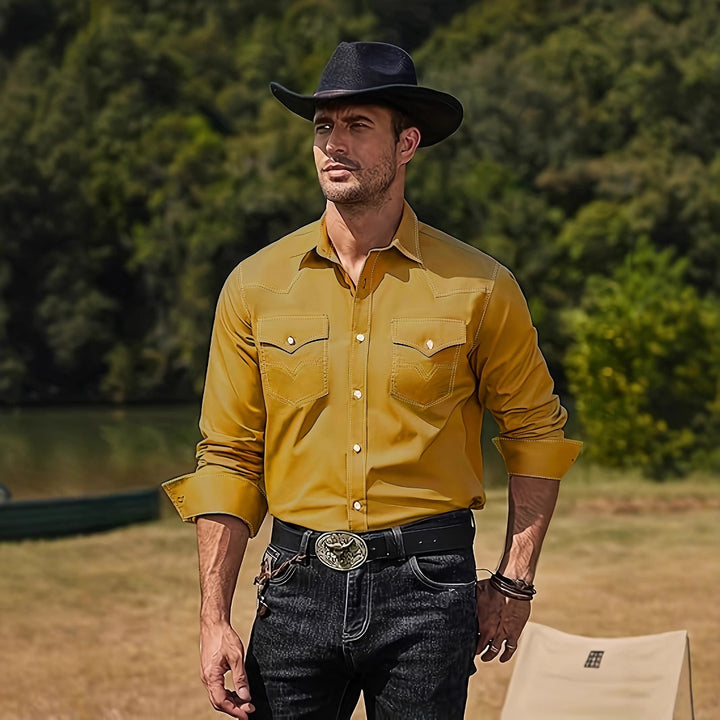 Men's western shirt with contrasting stitching and chest pockets Lune London