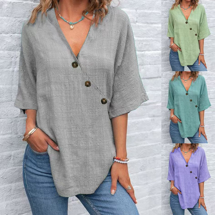 Viscose tunic for women with asymmetrical cut and unique button details Lune London