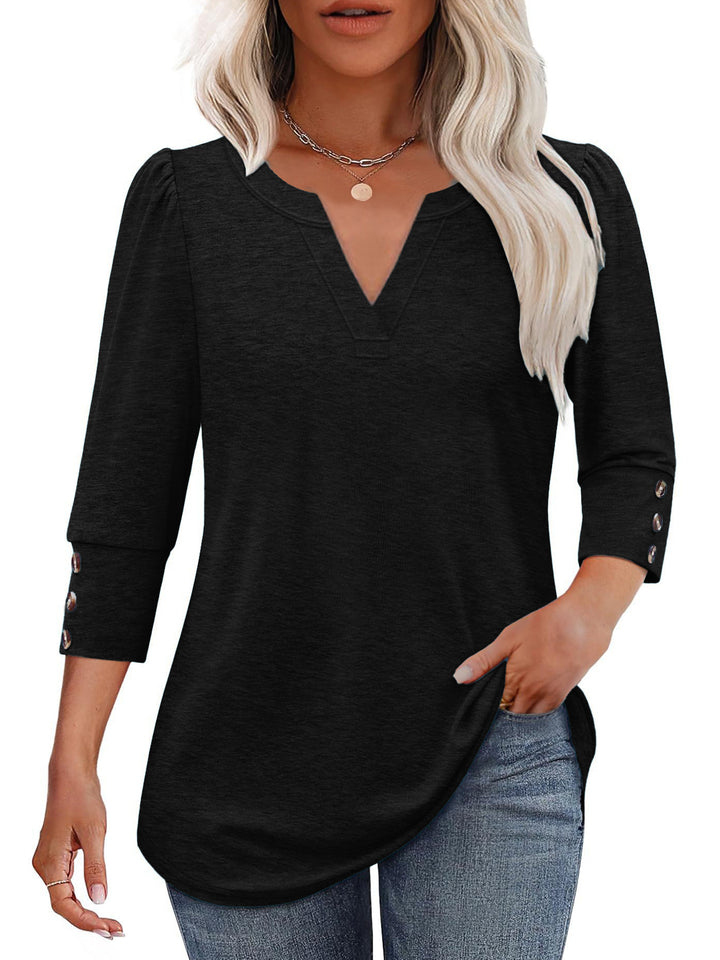 V-neck blouse for women with decorative button details Lune London