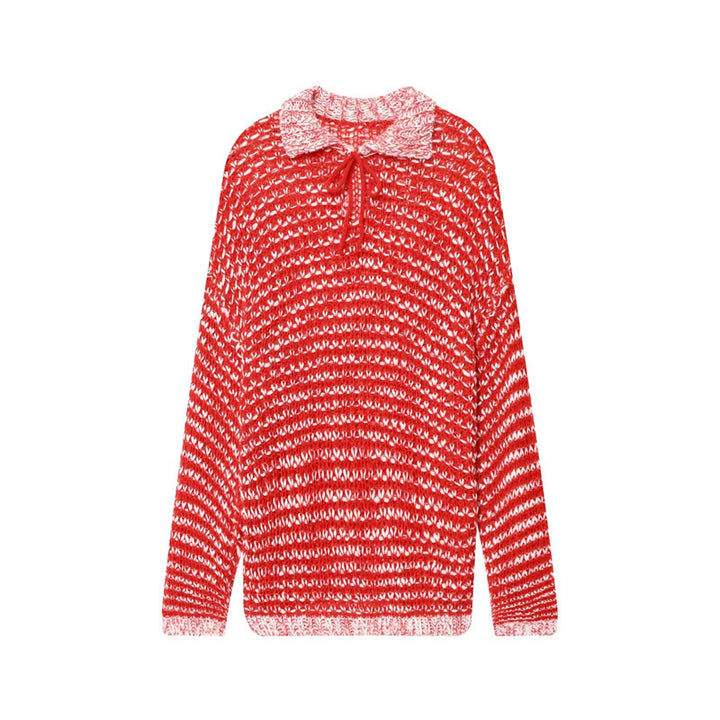 Casual ribbed sweater for women with trendy collar and ruffle detail Lune London