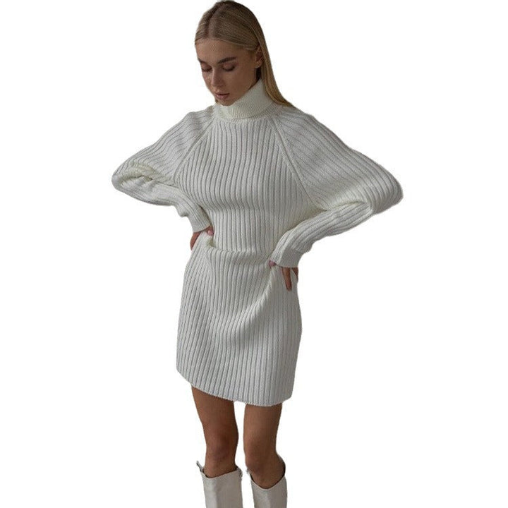Women's Knit Dress with High Collar and Large Sleeves Lune London