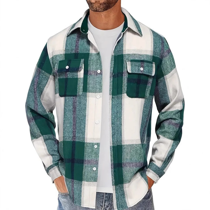 Men's flannel checkered shirt with double chest pockets Lune London