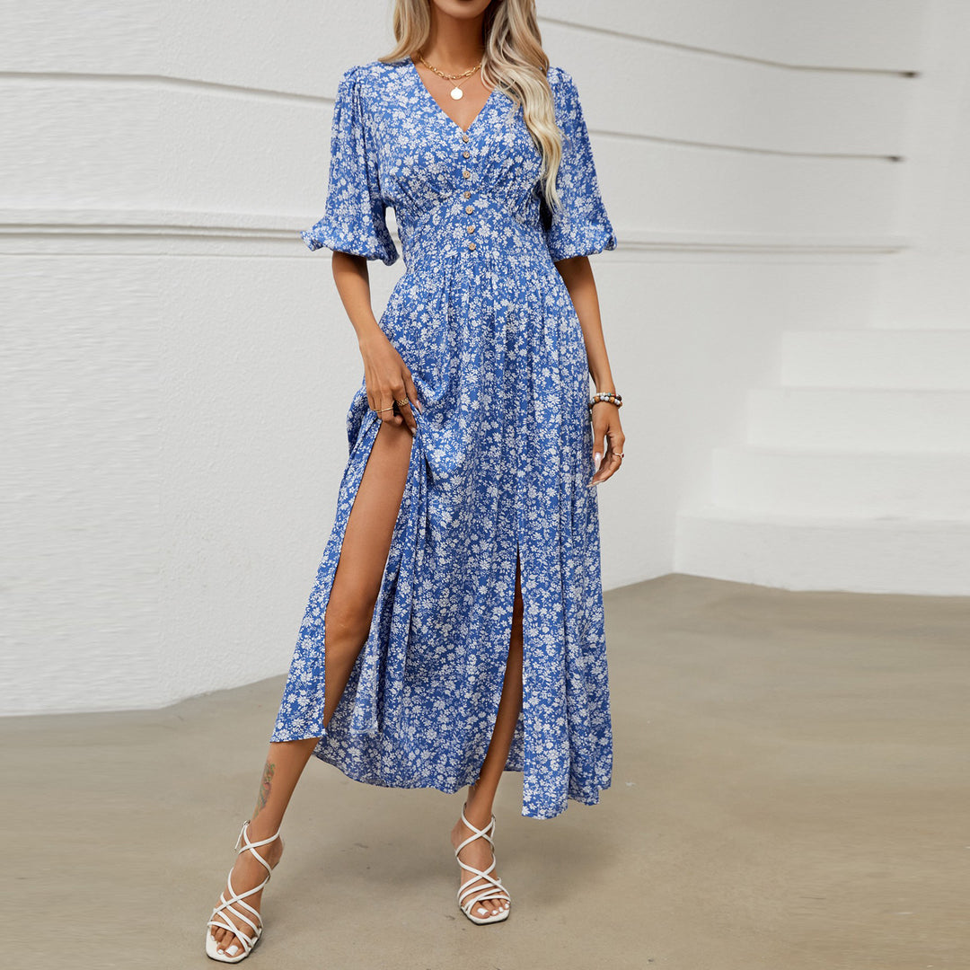 Lune London Floral print maxi dress with button closure for women