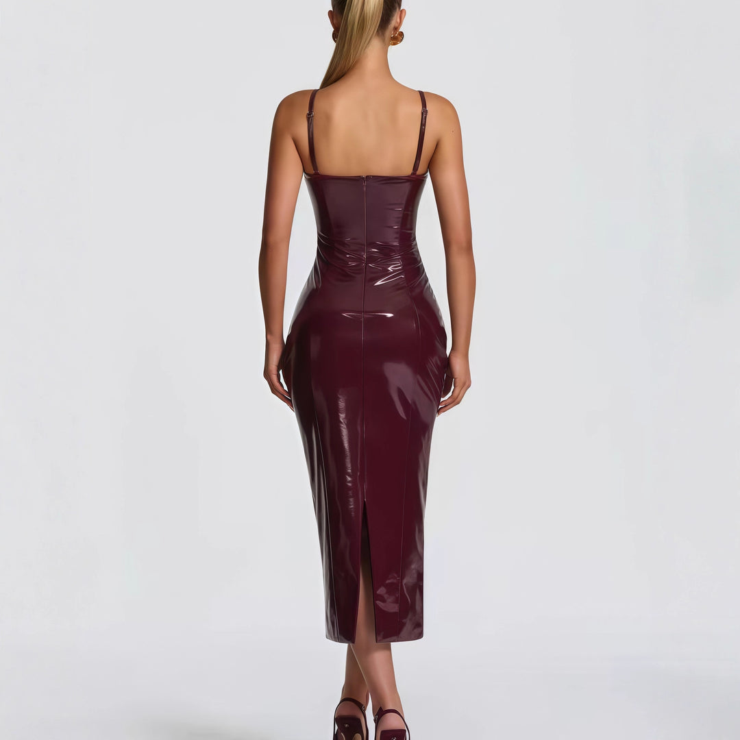Women's bodycon dress with strapless design and glossy surface Lune London