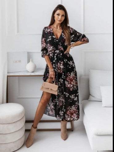 Lune London High Slit Floral Maxi Dress for Women