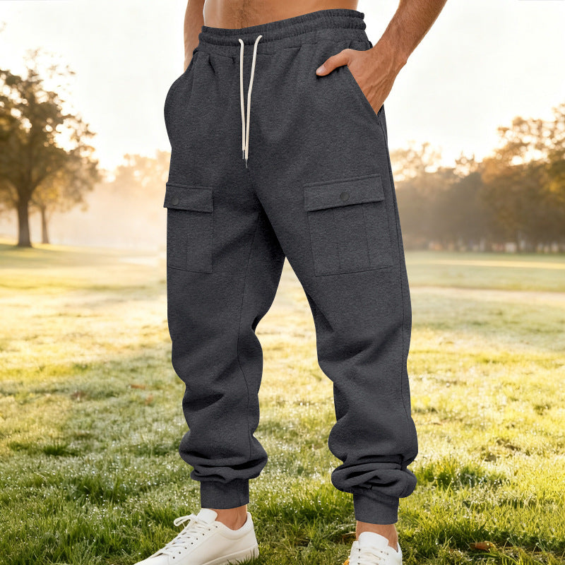 Men's Cargo Jogging Pants with Elastic Waistband and Functional Pockets Lune London