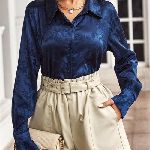 Ladies Elegant satin blouse with floral pattern Lune London