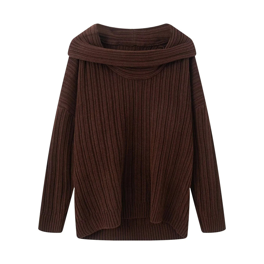 Casual knit pullover for women with a wide turtleneck and a ribbed structure Lune London