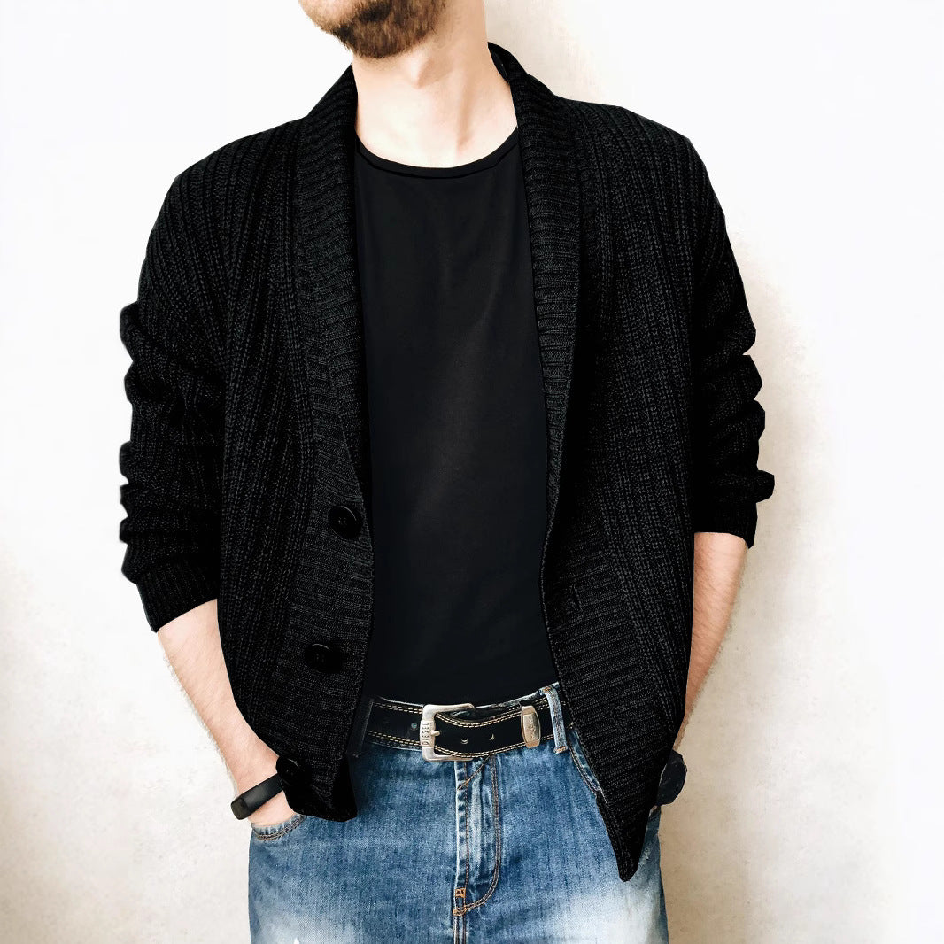 Men's knitted jacket with large collar and decorative buttons Lune London