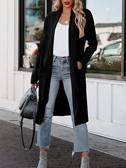 Ladies Long Cardigan with side pockets and open cut Lune London