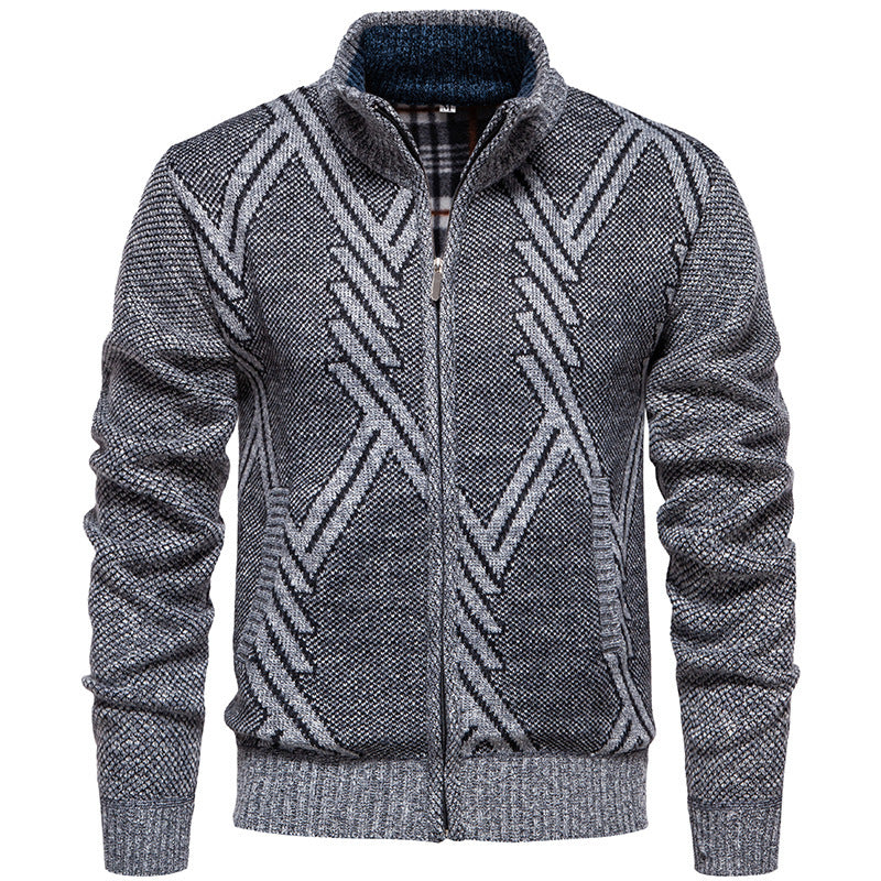 Knitted jacket for men with textured cable pattern and practical pockets Lune London