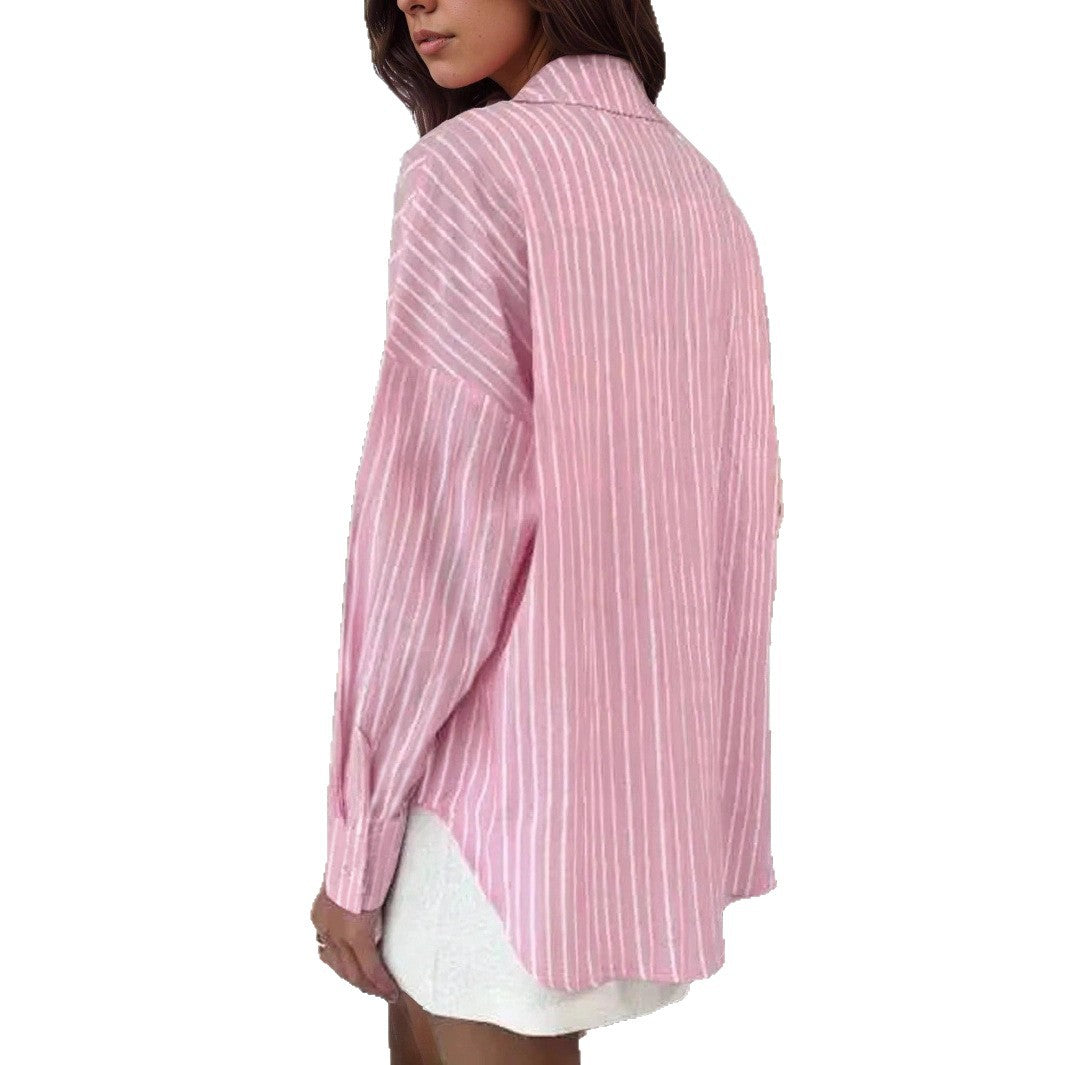 Ladies Trendy Striped Shirt with Oversized Cut Lune London