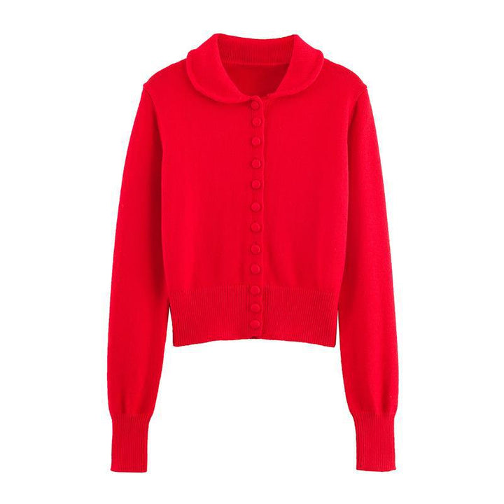 Ladies' knitted jacket with ruffled collar and decorative buttons Lune London