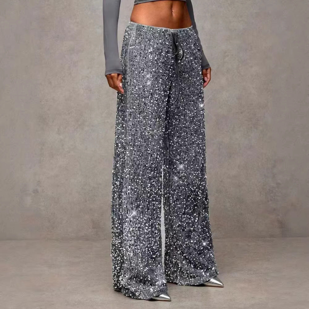 Pantalons palazzo extravagants pour femmes avec embellissement de paillettes Chic & Stil