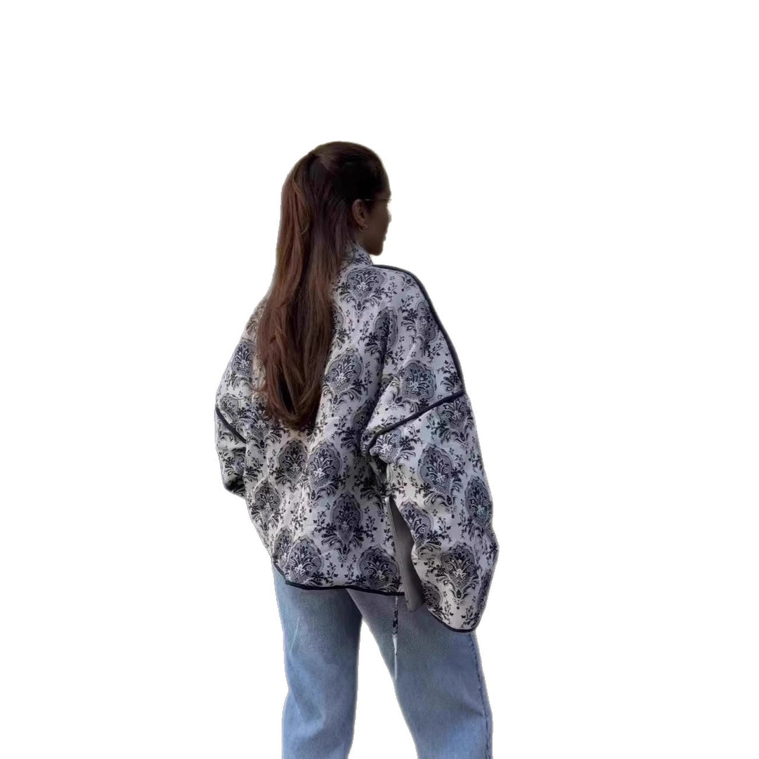 Elegant jacquard jacket for women with tie belt and luxurious pattern Lune London
