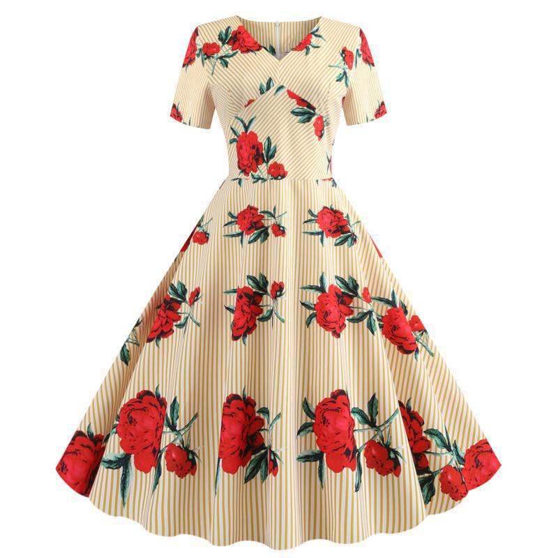 Robe swing femme avec imprimé floral et élégant décolleté en V Chic & Stil