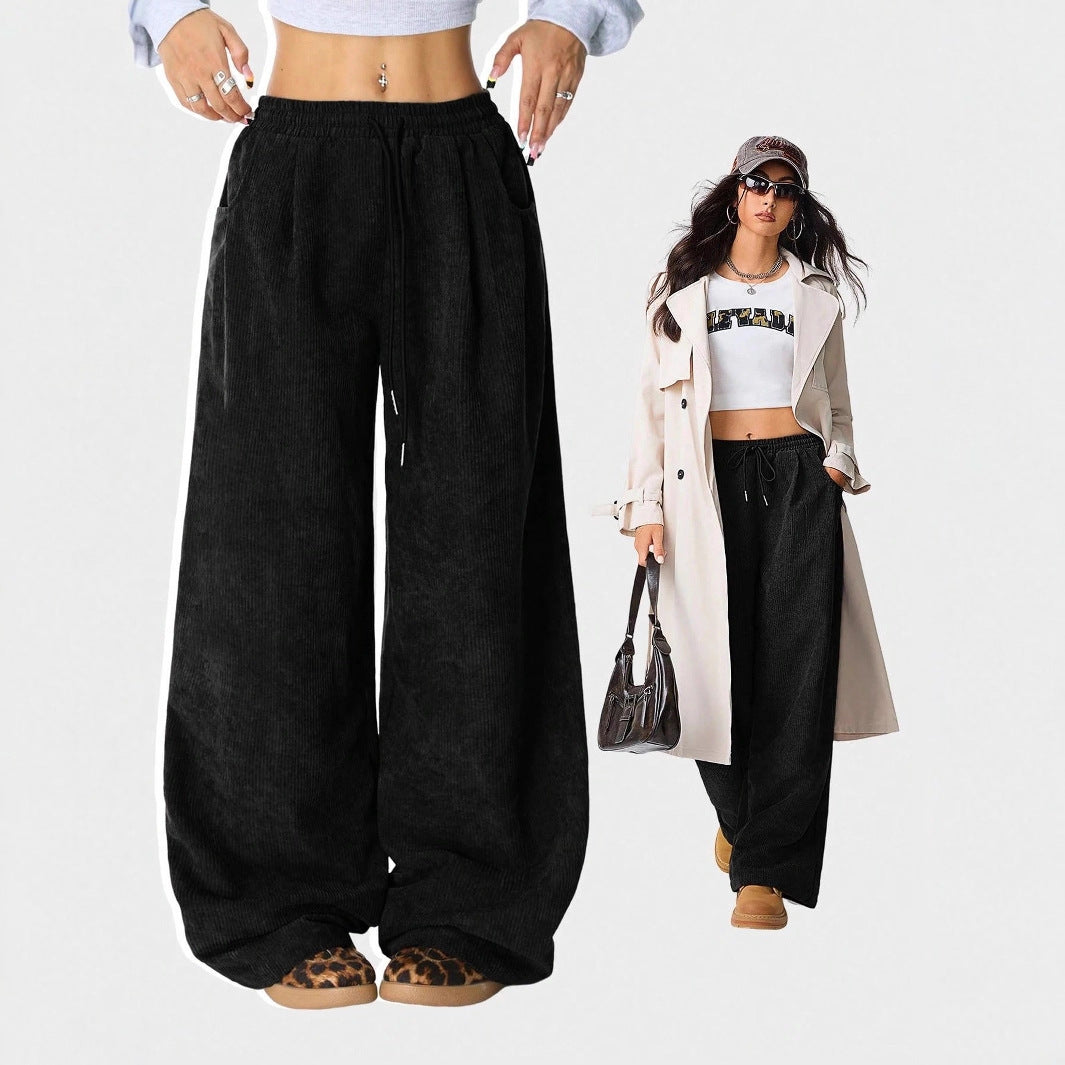 Wide corduroy pants for women with elastic waistband Lune London