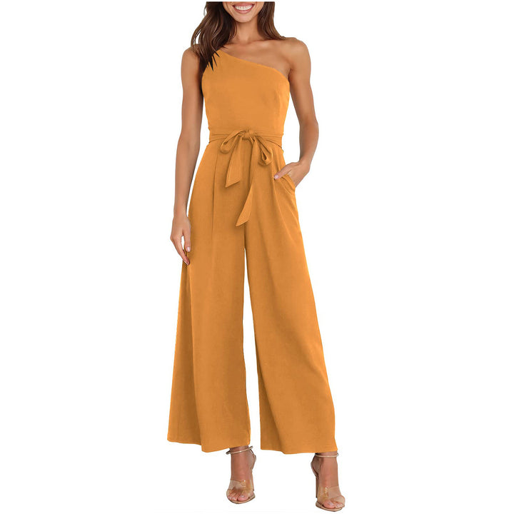 Ladies Elegant Jumpsuit with asymmetrical design and waist belt Lune London
