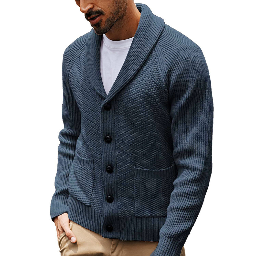 Men's knit jacket with textured design and practical shawl collar Lune London
