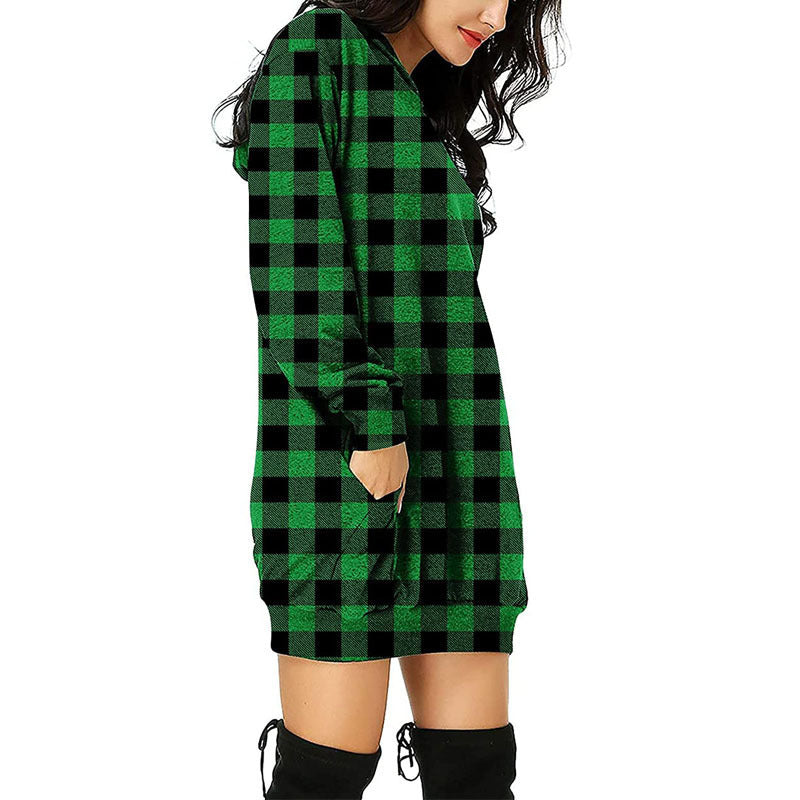 Hooded dress for women with checkered pattern and practical side pockets Lune London