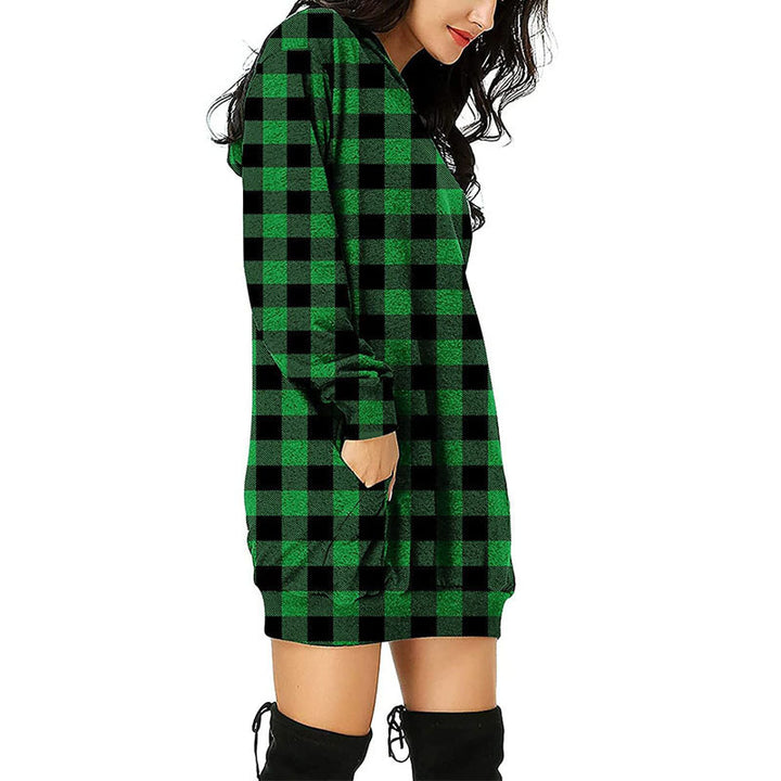 Hooded dress for women with checkered pattern and practical side pockets Lune London