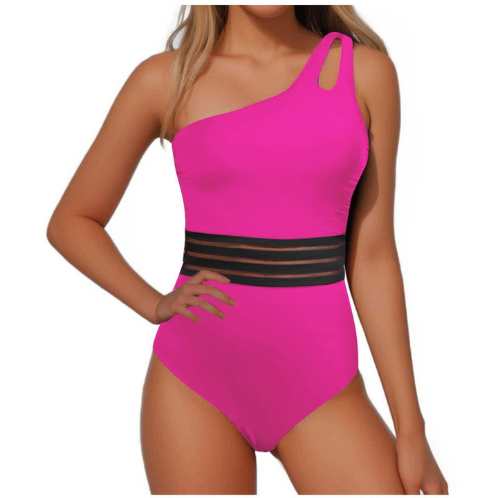 Women's one-piece swimsuit with asymmetrical neckline and fashionable mesh trim Lune London