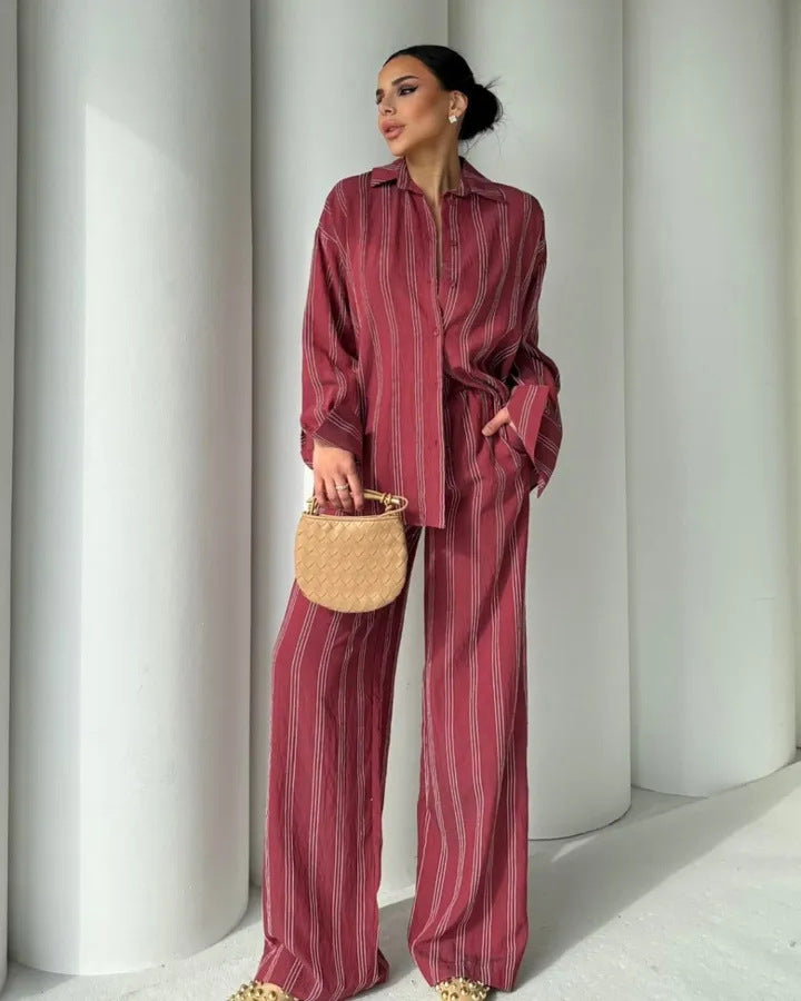 Striped lounge set for women with wide pants and loose blouse Lune London