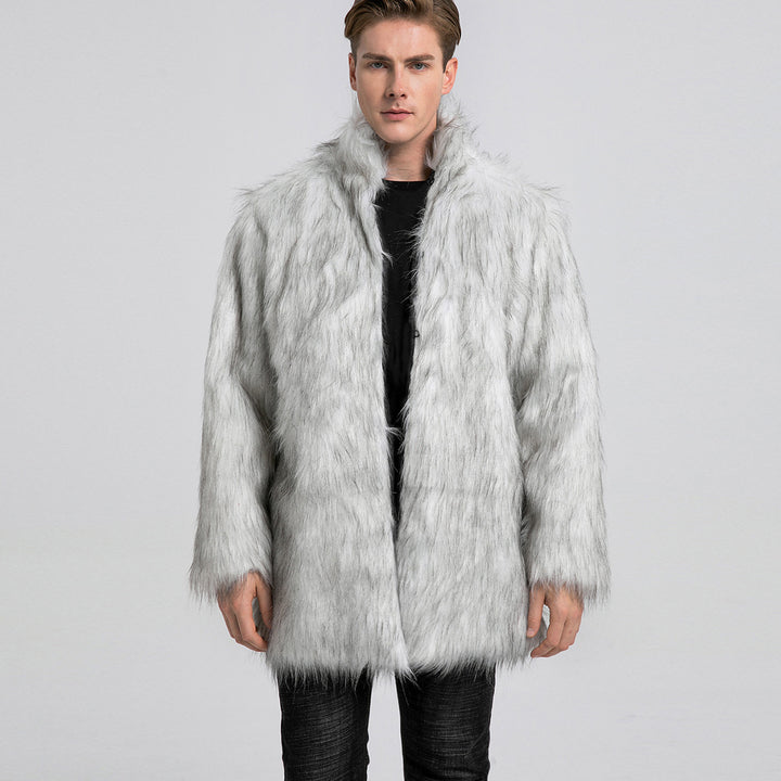 Men's Elegant Faux Fur Coat with Wide Collar Lune London