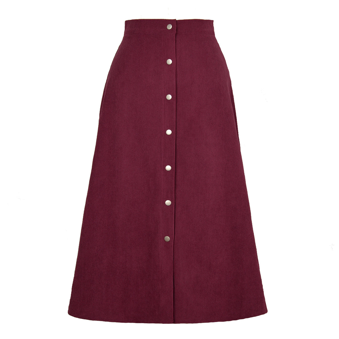 Long corduroy skirt for women with button placket Lune London