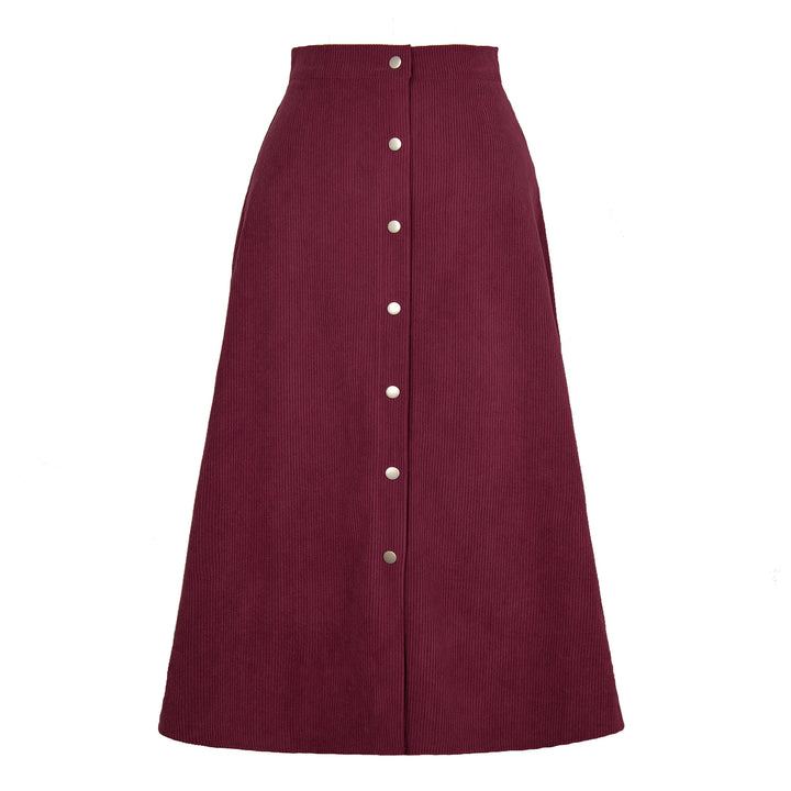 Long corduroy skirt for women with button placket Lune London