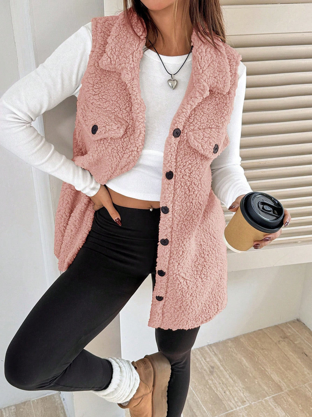 Ladies reversible vest in high-quality plush texture Lune London