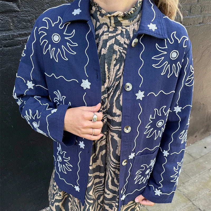 Bomber jacket for women with floral print and button closure Lune London