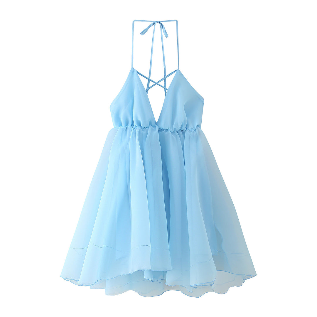 Summer chiffon dress for ladies with adjustable straps and a voluminous skirt Lune London