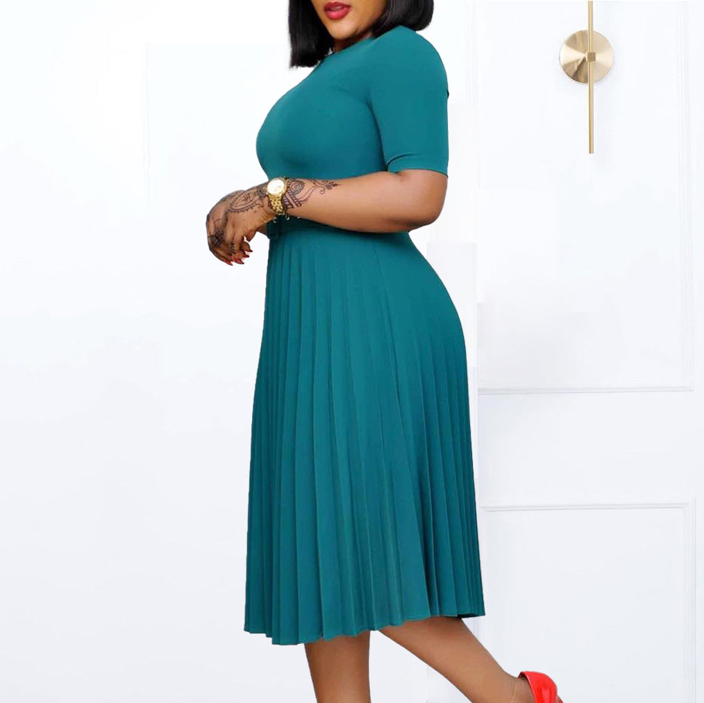 Pleated dress for women with a fitted belt and short sleeves Lune London