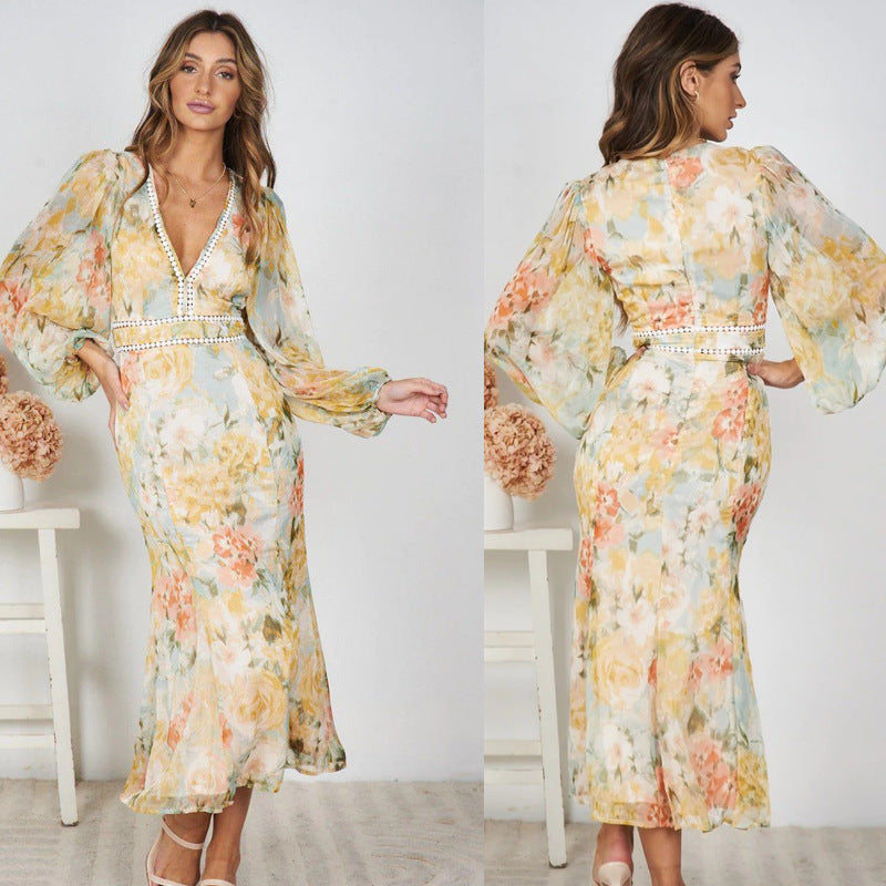 Robe maxi femme avec des manches volumineuses et des détails décoratifs Chic & Stil