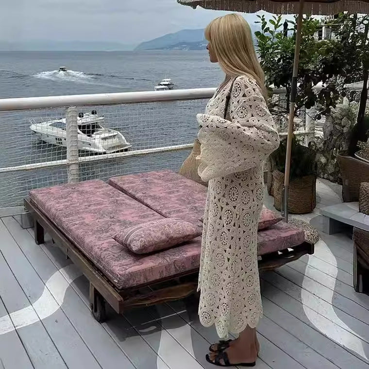 Ladies Airy Crochet Dress with Wide Sleeves Lune London
