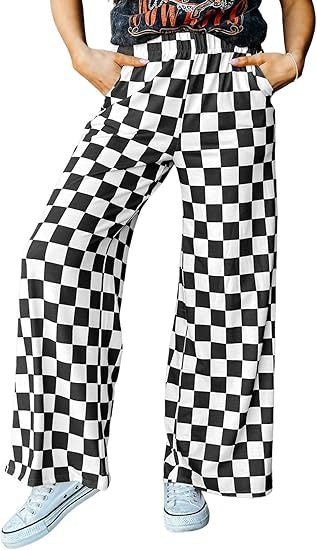 Women's Checkered Palazzo Pants with Elastic Waistband and Practical Side Pockets Chic und Stil