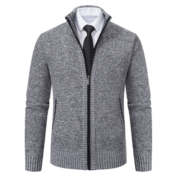 Elegant knitted jacket for men with high collar and practical zipper Lune London