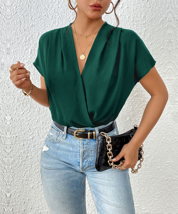 Elegant V-neck blouse for women with short sleeves Lune London