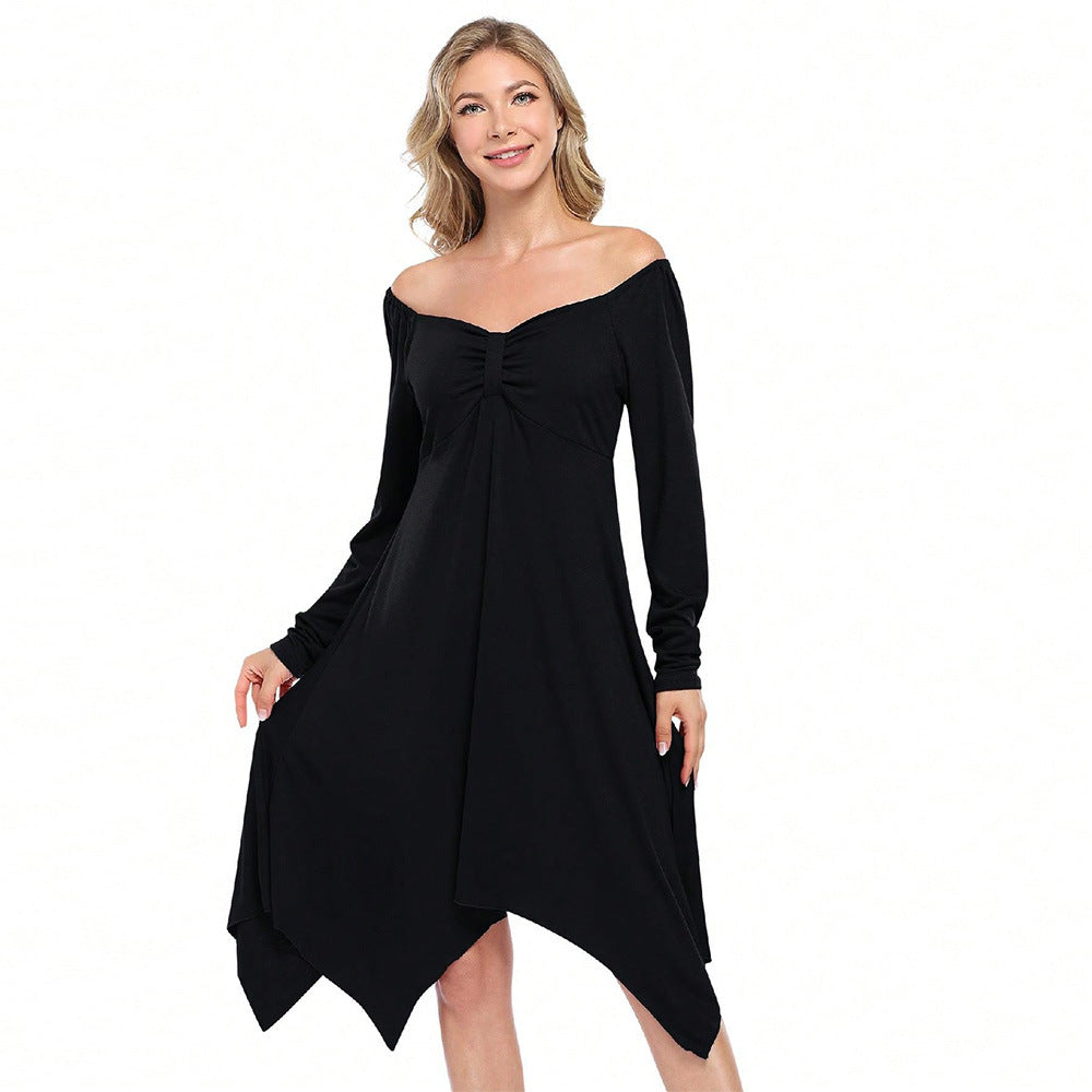 Asymmetrical long dress for women with long sleeves and ruched top Chic & Stil