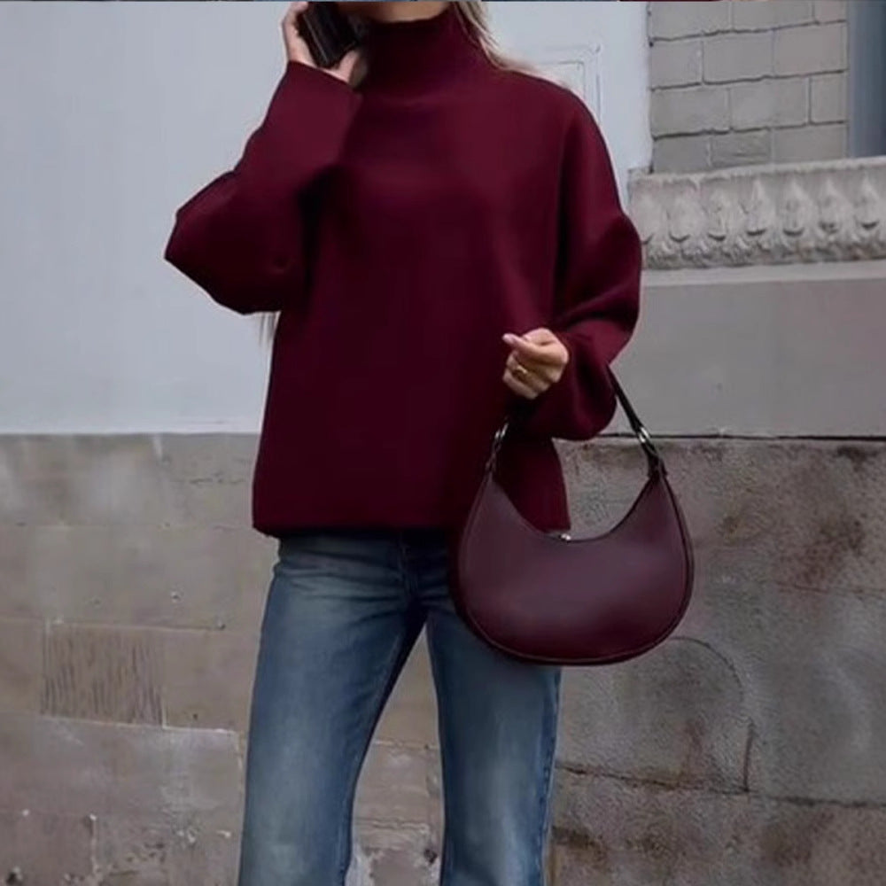 Oversized knit pullover for women with high collar and relaxed fit Lune London