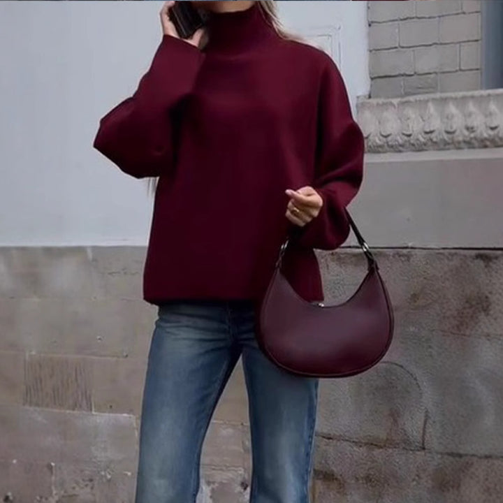 Oversized knit pullover for women with high collar and relaxed fit Lune London